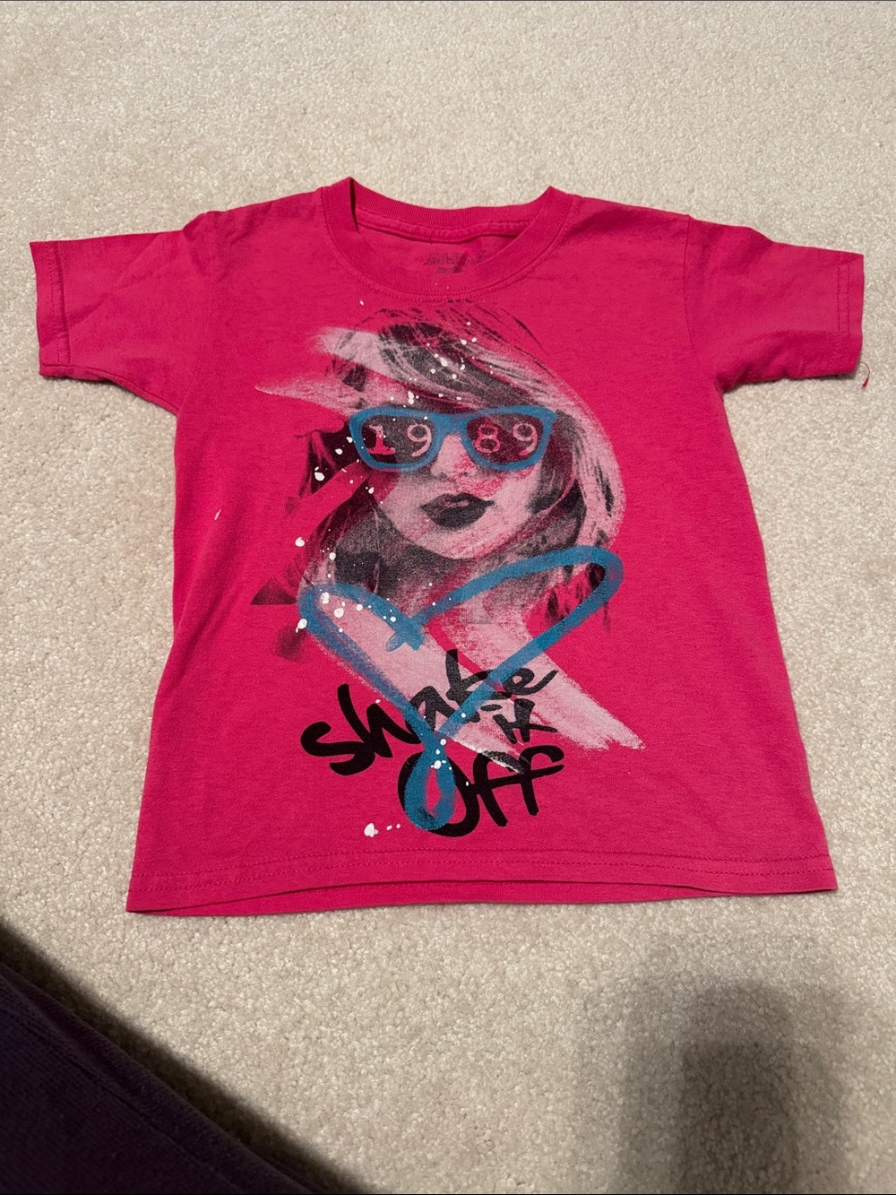 Girls' Hot Pink Graphic Tee with Sunglass Heart Design